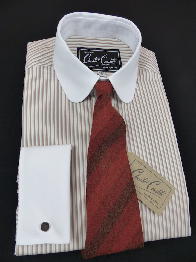 Side Street 3 - Brown Dual Stripe with Contrast White Club Collar and Cuffs  by Chester Cordite